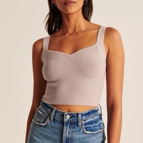 Abercrombie & Fitch Ribbed Knit Sweetheart Neck Cropped Tank Top | | Size XL - Picture 4 of 7